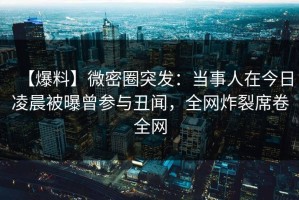 【爆料】微密圈突发：当事人在今日凌晨被曝曾参与丑闻，全网炸裂席卷全网