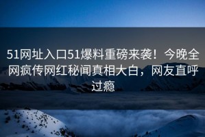 51网址入口51爆料重磅来袭！今晚全网疯传网红秘闻真相大白，网友直呼过瘾