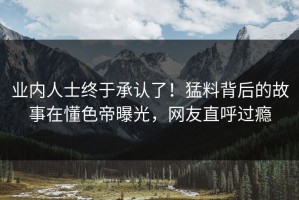 业内人士终于承认了！猛料背后的故事在懂色帝曝光，网友直呼过瘾
