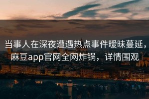 当事人在深夜遭遇热点事件暧昧蔓延，麻豆app官网全网炸锅，详情围观