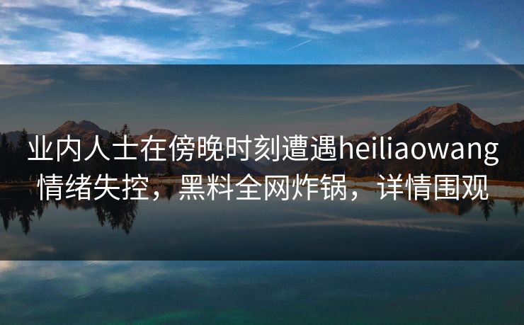 业内人士在傍晚时刻遭遇heiliaowang情绪失控，黑料全网炸锅，详情围观