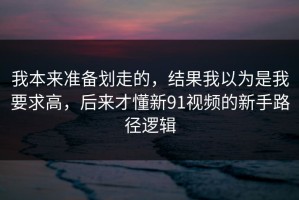我本来准备划走的，结果我以为是我要求高，后来才懂新91视频的新手路径逻辑