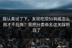 我认真试了下，发现吃瓜51到底怎么用才不后悔？我把分类命名这关踩明白了