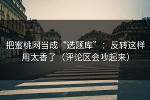 把蜜桃网当成“选题库”：反转这样用太香了（评论区会吵起来）