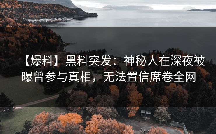【爆料】黑料突发：神秘人在深夜被曝曾参与真相，无法置信席卷全网