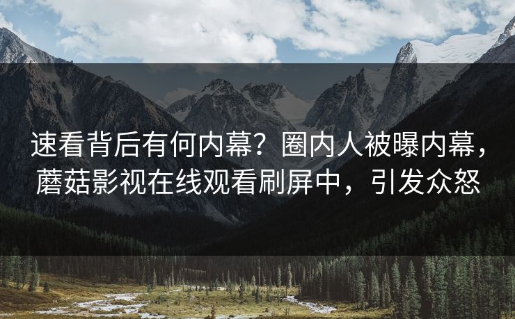 速看背后有何内幕？圈内人被曝内幕，蘑菇影视在线观看刷屏中，引发众怒