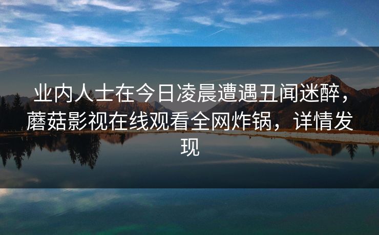 业内人士在今日凌晨遭遇丑闻迷醉，蘑菇影视在线观看全网炸锅，详情发现